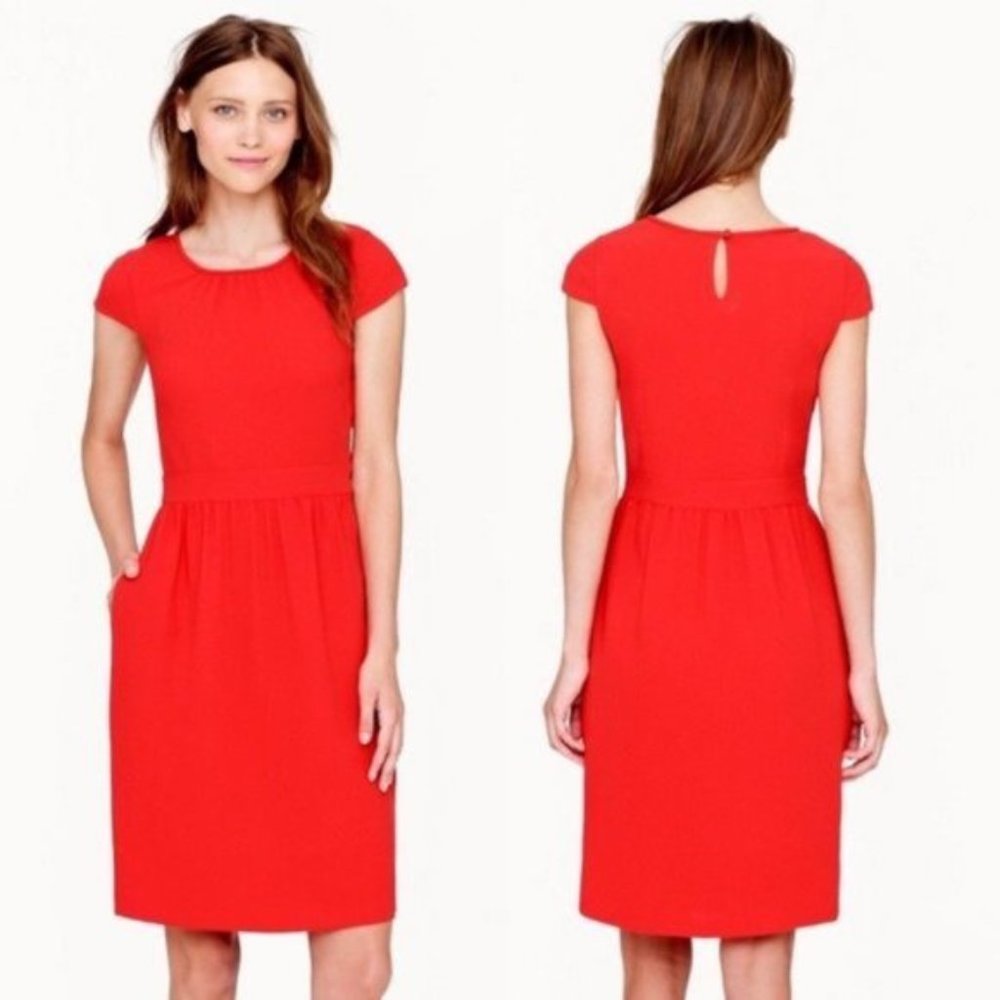 J.Crew Poppy Crepe Cap-sleeve Red Midi Dress Sz 4